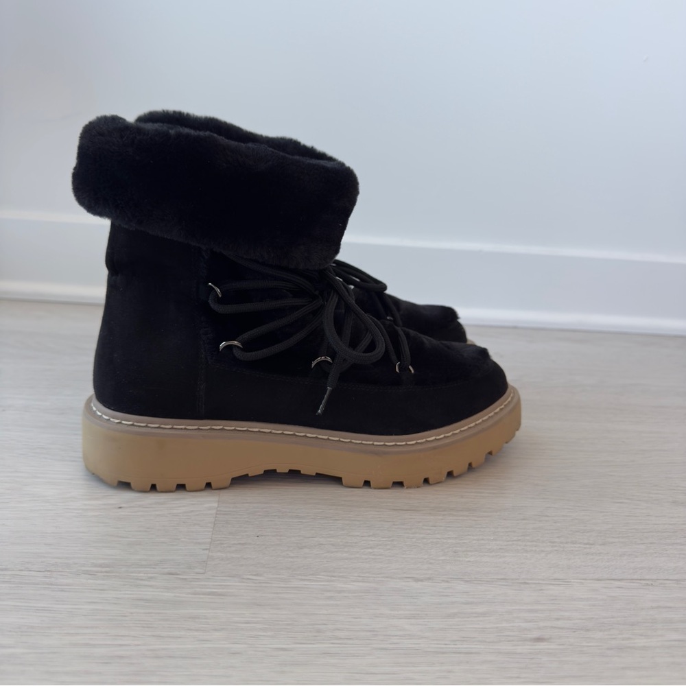 J-LO by Jennifer Lopez  Black Fur-Lined Ankle Boots